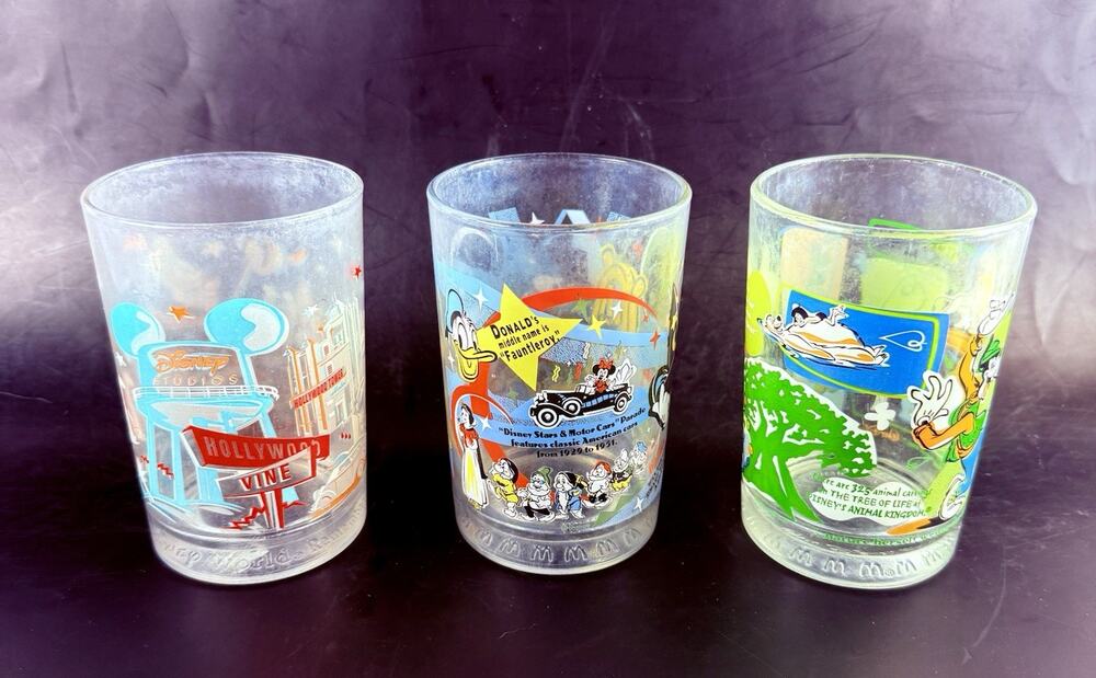 McDonald’s Walt Disney World Glasses Cups Set Of 3 100 Years Of Magic Vintage